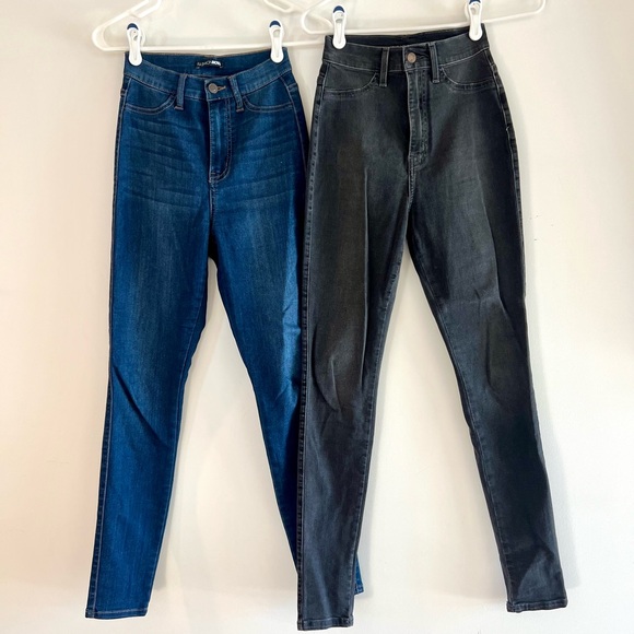 Fashion Nova Denim - High Waisted Skinny Jeans Blue + Washed Black Stretch Size 1
